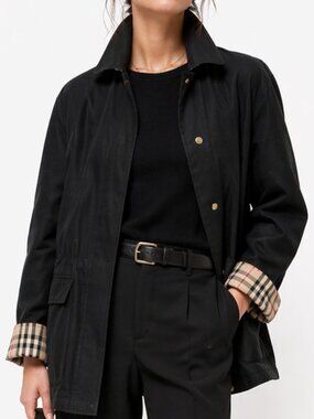 BURBERRY Vintage 90s Black Nova Check Car Coat Jacket Sz L/XL